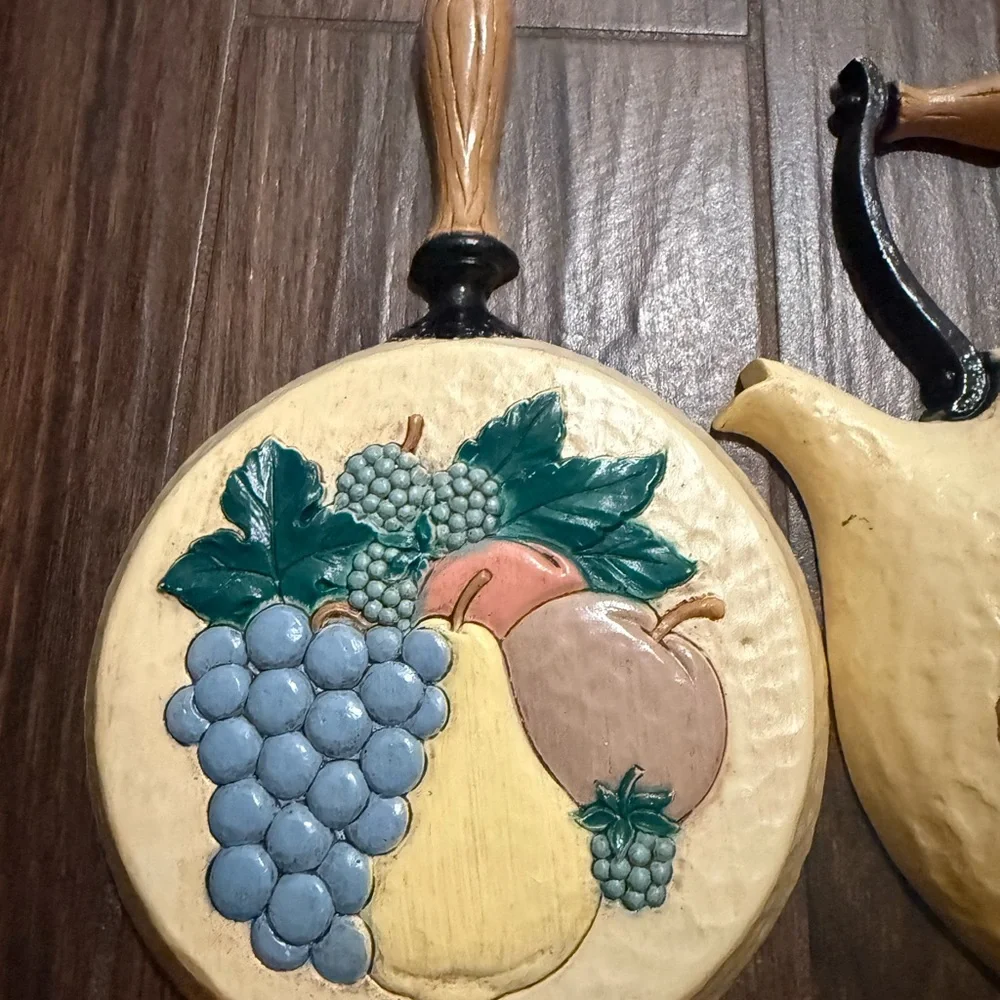 Vintage Yellow Wall Decor with Floral and Fruit Design plastic material